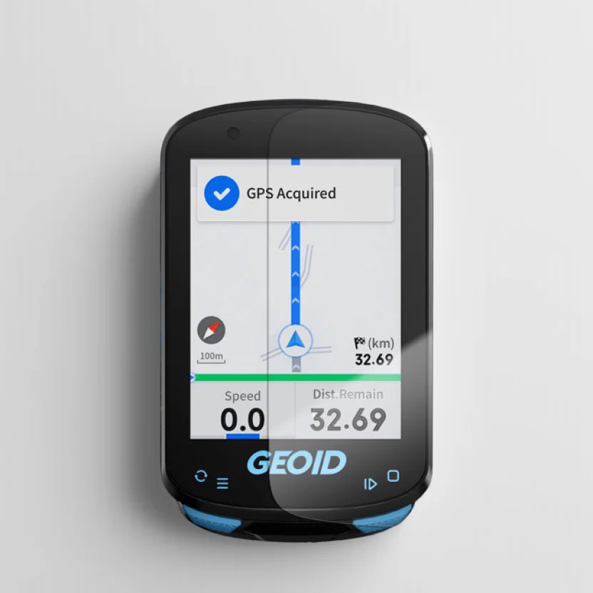 GEOID CC600 interfaz usuario con métricas ciclismo y GPS activo